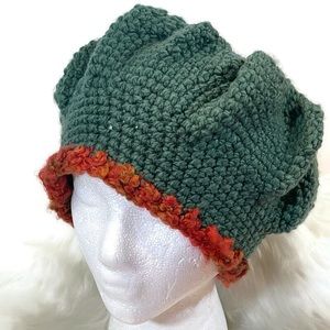 Hand Crafted Green/Orange Knitted Hat